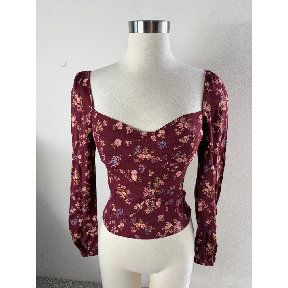 Reformation Womens 2 Floral Smocked Sweetheart Bustier Top Long Sleeve